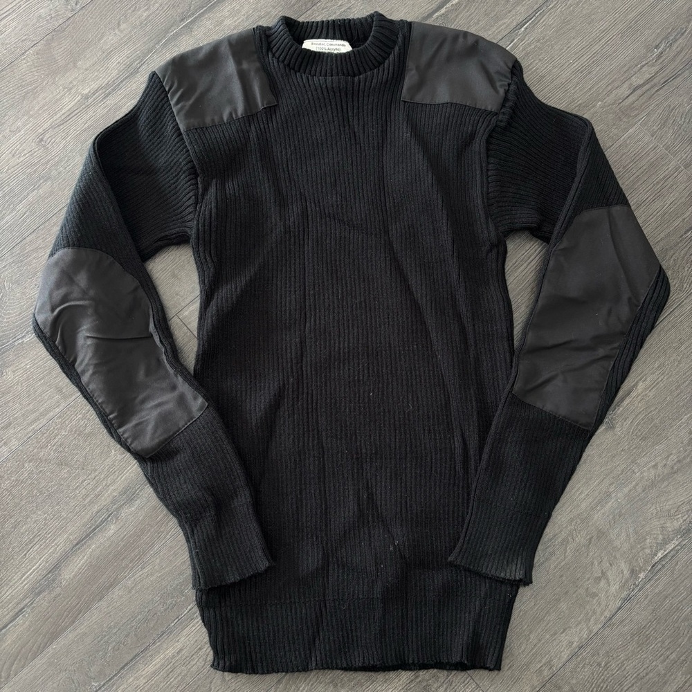 Commando Sweater Mens L Black Ribbed Elbow Patched Tactical Operator Military